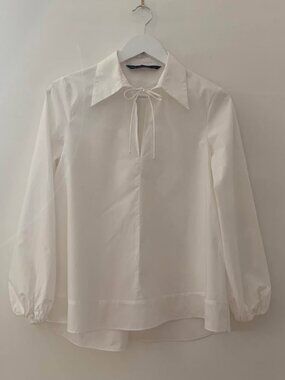 Zara White Cotton Long Sleeve Blouse